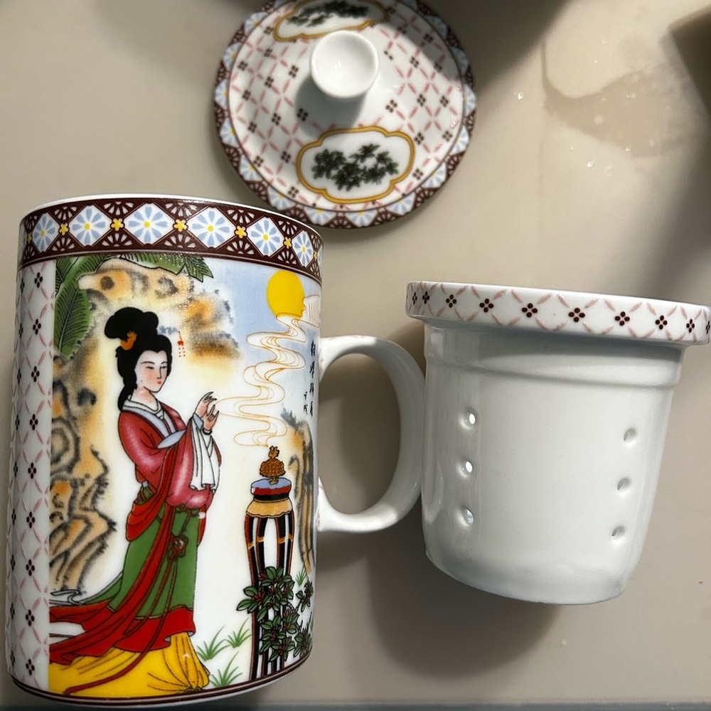 3 piece Porcelain Tea Infuser Set with Cup Infuser and Lid